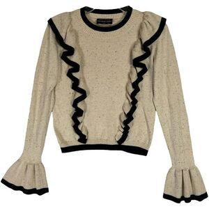 Fifth Label Ruffled‎ Sweater Shirt Size 4 S Cropped Black Cream Preppy Victorian